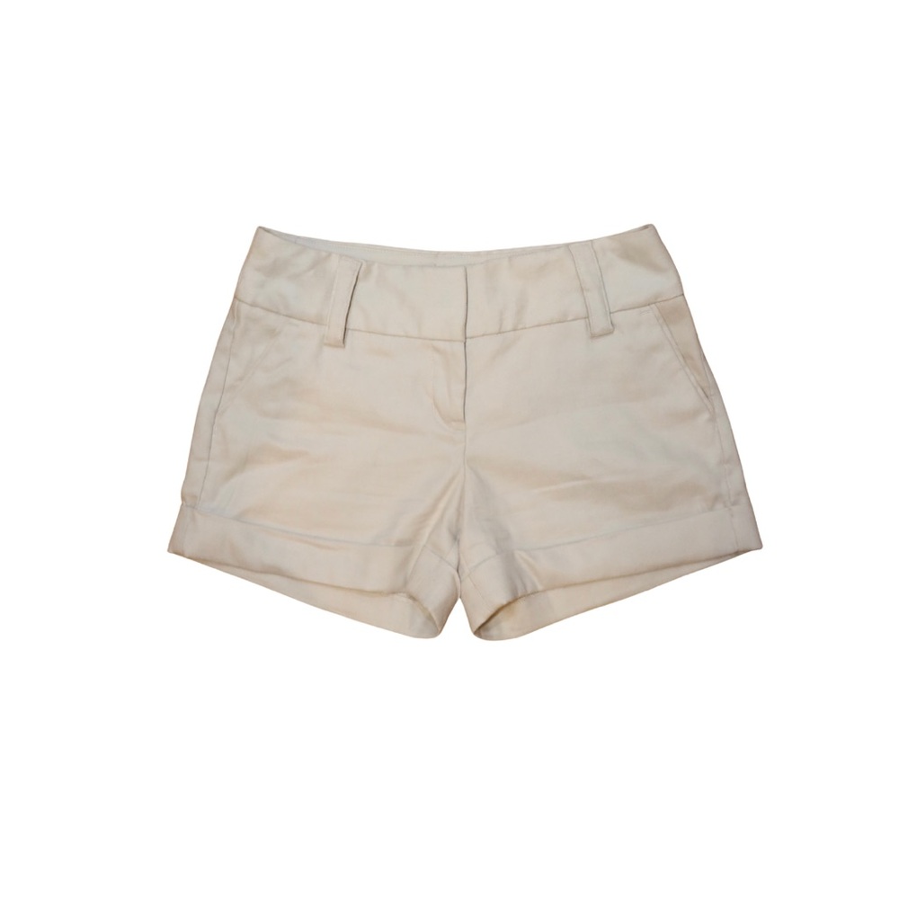 Express Midi Mid Rise Khaki Linen Shorts - Picture 2 of 7